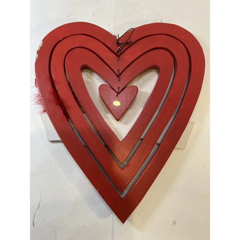VALENTINE'S DAY HEARTS HANGER Door Wall Art SIGN Hanging Plaque w/feather accent